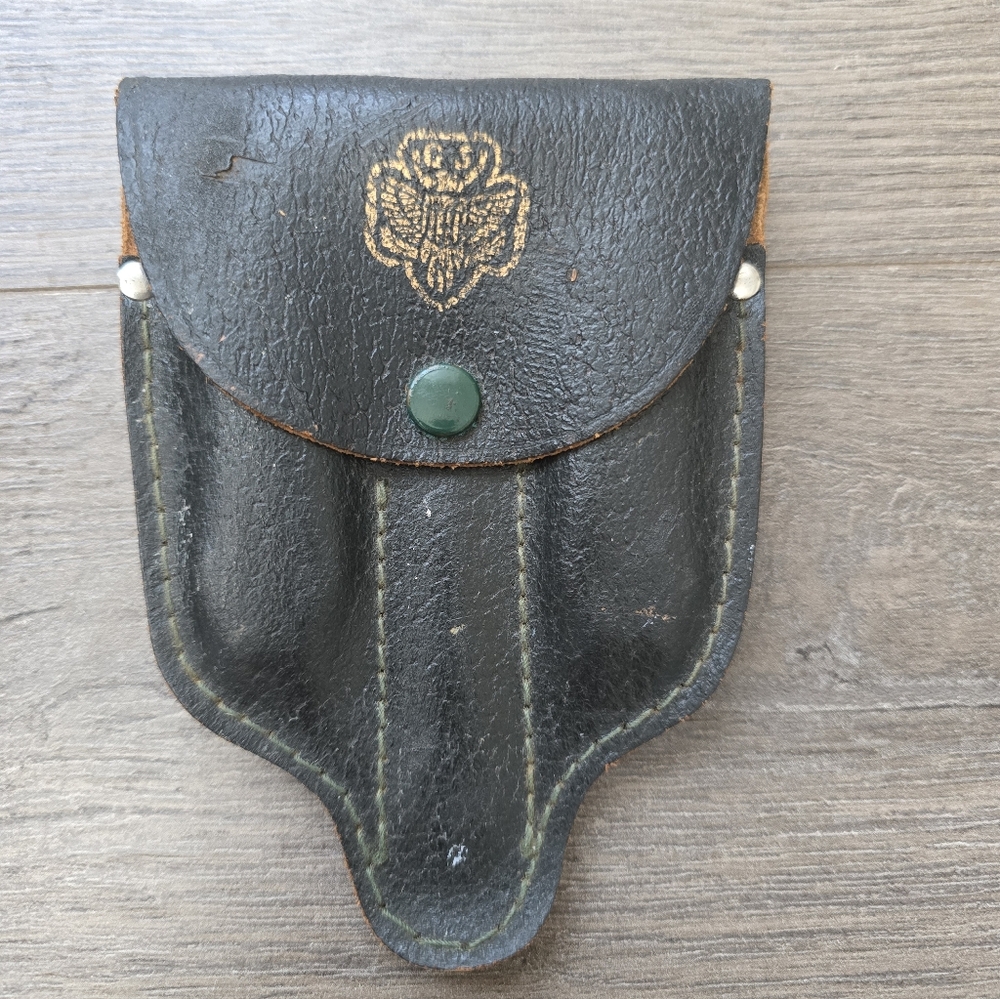 1940's Girl Scouts Mess Chow Kit In Original Leather Pouch Hiking Camping